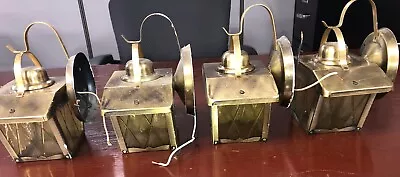FOUR American Lantern Light Fixtures Wall Antique Brass Vintage Amber Glass • $99.99