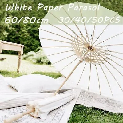   30/40/50 Bamboo Umbrellas 60/84cm Paper Umbrellas Wedding Party Bride Gifts • $476.27