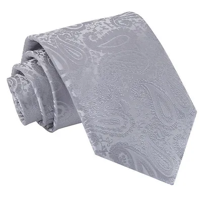 Silver Tie Woven Floral Paisley Mens Classic Wedding Necktie By DQT • £7.99