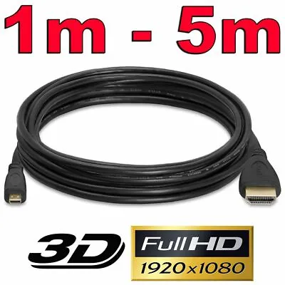 $10.25 • Buy Micro HDMI Type D To HDMI Male Cable 1.4V Gold Plated HD 1080P Digital HDTV Lead