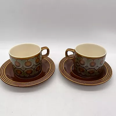 Pair Hornsea England Brontë Vintage Tea Cup And Saucer Brown And Green  • $18