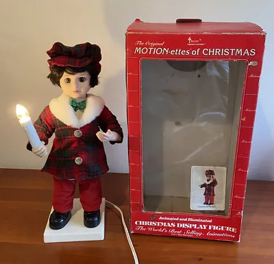 1988 TELCO Motionette Animated Christmas 19” Caroler Boy Cap Hat Light Candle IB • $50