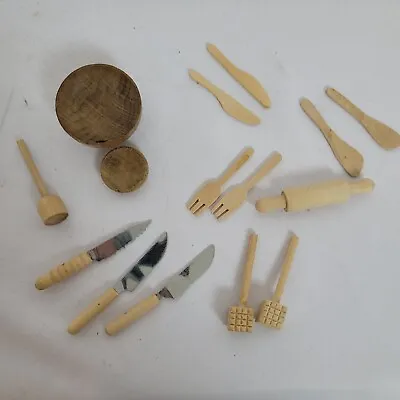 Lot Of 15 Wooden Miniature Kitchen Cooking Utensils Tools Dollhouse Accessories • $14.99