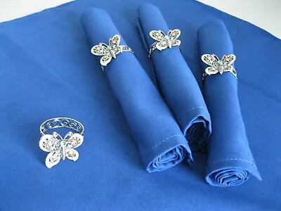 £13 • Buy Set 4 Enamel Jewel Butterfly Napkin Rings + 4 Royal Blue Napkins Serviettes 