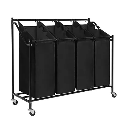 Mondeer 75L Laundry Sorter Cart Hamper Basket Clothes Bin Trolley On Wheels • £23.99