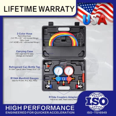 $59.99 • Buy 4 Way Refrigeration Manifold Gauge Set R410 R22 R134a Professional AC/HVAC Tool
