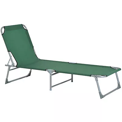 Outsunny Camping Cot Picnic Sun Lounger Portable Folding Chair Patio Green • £31.99