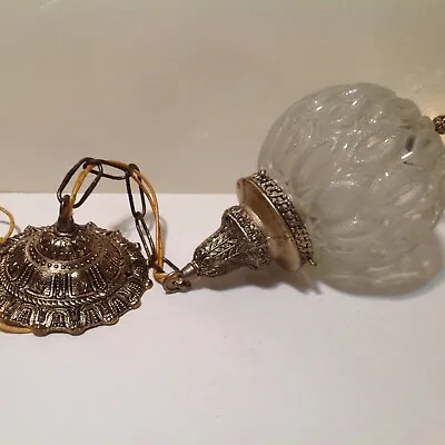 Mid Century MCM Hanging Lamp Light Glass Globe Textured Clear Pendant • $129