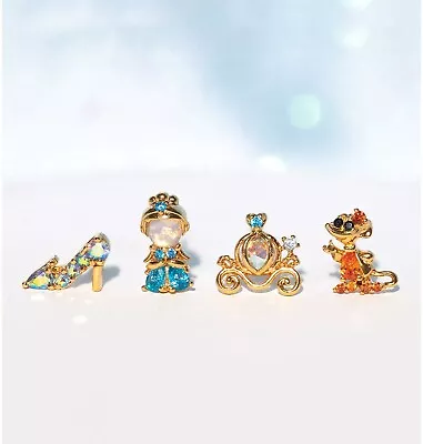 4 Stud Earrings Cinderella Crystal Gold Plated Disney Mickey Mouse • $12.95