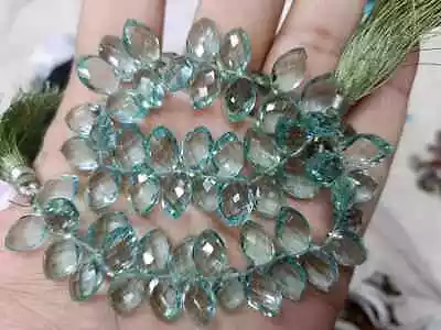 10 Ps Hydro Quartz Green Amethyst Faceted Marquise Shape Briolette Beads 8x12MM • $26.05