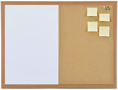 60cm X 40cm Magnetic Dual Drywipe White & Cork Office Notice Board & Fixings • £8.99