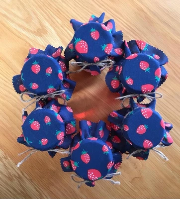 £2.50 • Buy 6 Homemade Blue Strawberry Jam Jar Covers/jam Jar Toppers Labels Bands Ties