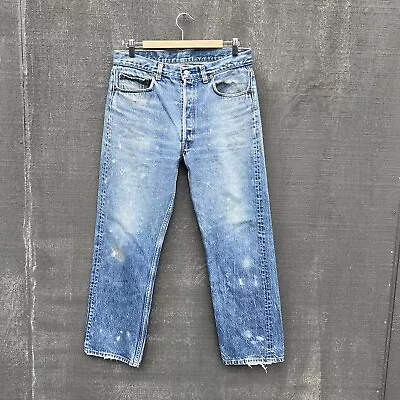 Vintage 80s Levi's 501XX Distressed Straight Button Fly Jeans Mens 33 USA Made • $65