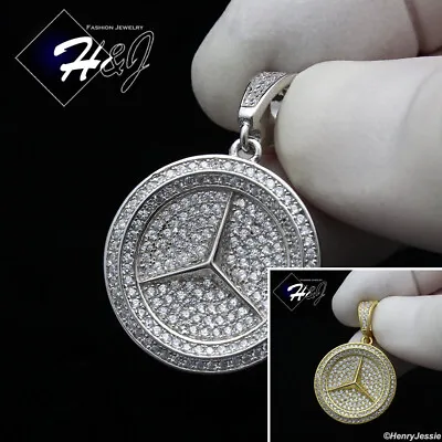 Men 925 Sterling Silver Icy Bling Cz Gold Plated/silver 3d Round Pendant*sp279 • $33.99