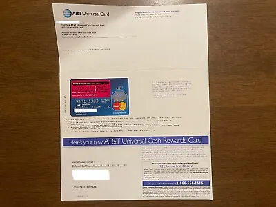 AT&T Universal Cash Rewards MasterCard Credit Card Plus Welcome Letter 2005 Exp • $27.99