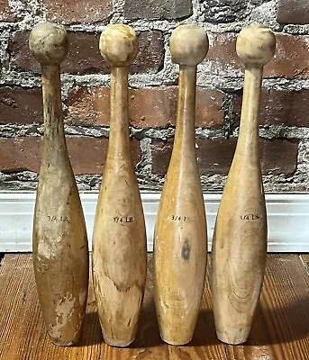 4 Vtg Wood Juggling Exercise Weight Club Circus Pins Turned 14” 3/4lb • $115