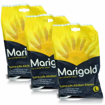 3 Pairs Marigold Extra Life Cotton Lined Stronger Various  Size Kitchen Gloves • £8.95