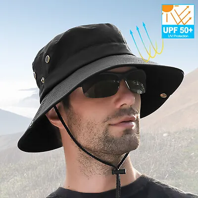 Men Women Adjustable Wide Brim Sun Hat Boonie Bucket Cap Fishing UV Protection • $10.95