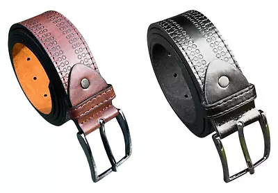 Men's Jeans Belt Leather Lined Belts For Men Sturdy Buckle 1.5  Wide • £9.99