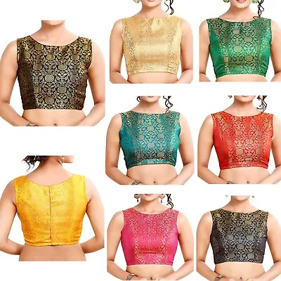 $18.50 • Buy Brocade Saree Blouse Non Padded Sleeveless Lehenga Top Partywear Bollywood Choli