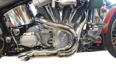 Chrome Wyatt Gatling 2 Into 1 Exhaust Pipe Header Kit Fits Harley Davidson • $324.99