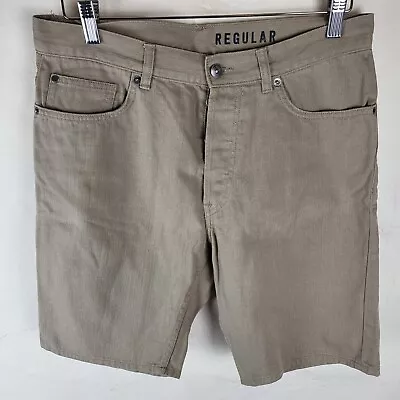 H&M Mens UK30 Chino Shorts Beige Button Fly Summer Cotton Woven • $12.24