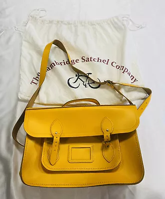 The Cambridge Satchel Company Large Yellow Leather Crossbody Bag & Dust Bag • £75