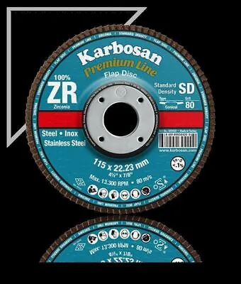 Karbosan 4.5'' FLAP DISC BLUE 100% ZIRCONIUM 115MM SANDING PADS P 40 GRIT . • £163.84