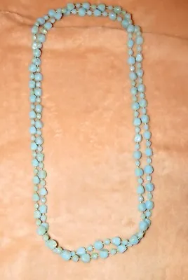 Vintage Light Blue Beaded 58  Statement Necklace • $4.99