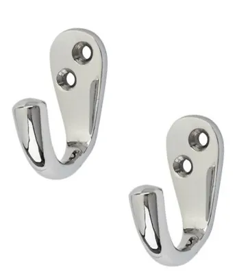 2 X Single Chrome Robe Hook Coat Small Hanging Clothes Wall Bedroom Door Hat • £2.88