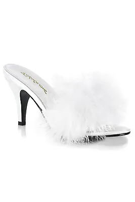 Pleaser USA Amour-03 White Marabou Fur Slipper With Heel UK10 IN-STOCK • £55