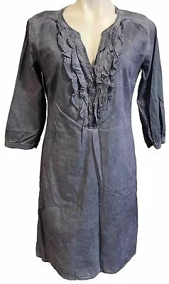 Marc O'Polo Women’s Blue Garment Dyed Long  Sleeve Ruffle Button Dress Size 38 • £26.05
