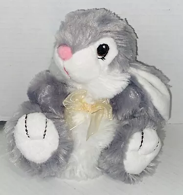 Dan Dee Plush Bunny Rabbit Gray White Lop Ears Neck Ribbon Bow 7” GC Easter • $6