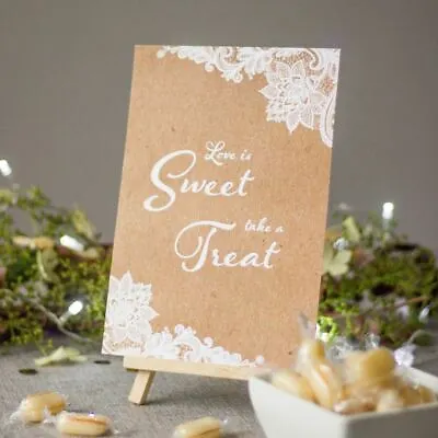 Rustic Wedding Love Is Sweet Table Sign | Treat Table Decoration With Easel • £5.45