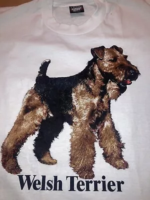 Vintage: NOS Welsh Terrier White Large T-Shirt  Single Stitch. USA. Teletrend • $28.50