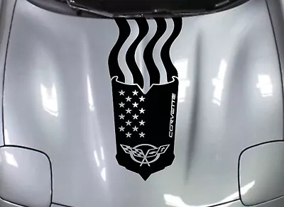 NEW Design - Hood USA FLAG Emblem RACING STRIPES Vinyl Decal (Fits Corvette C5) • $54.95