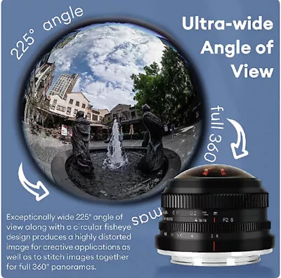 7artisans 4mm F2.8 Circular Fisheye MF Prime Lens For Sony E Fujifx Micro 4/3  • £105