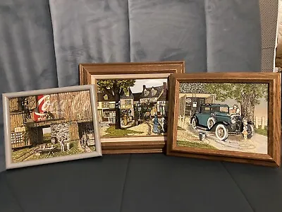 H Hargrove - Lot Of 3 Different Vintage Serigraph Signed Canvas Oil Paintings  • $155