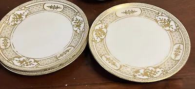 6 Vintage Nortiake Hand Painted Raised Gold Floral Scrollwork Dessert Plates • $14.95