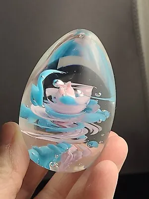 Mt St Helens SG Blue Pink Hand Blown Glass Paperweight Signed • $34.77