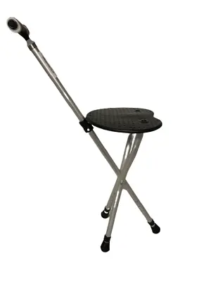 Folding Portable Walking Stick Seat Adjustable Aluminium Cane Chair Stool Torch • £24.99