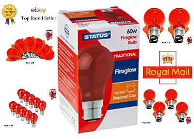 👉Fireglow Red Light Bulbs GLS B22 Bayonet Cap 60W  Incubator Brooder Lamp • £5.97