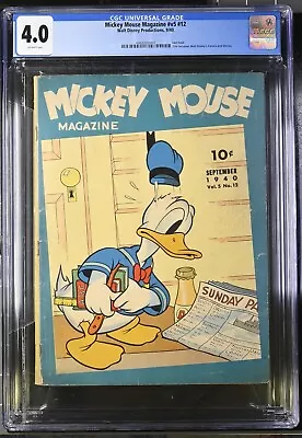 Mickey Mouse Magazine V5 #12 Last Issue Dell Comic 1940 CGC 4.0 RARE 4 On Census • $1350