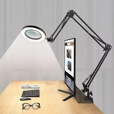 Magnifying Glass Desk Lamp With 3-Section Swing Arm And Big Clamp Magnifying... • $61.24