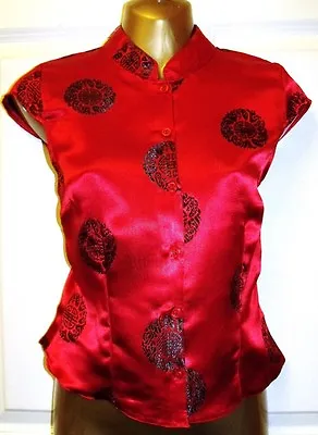 Sale! Quality C&a Stunning Red Satin Chinese Mandarin Collar Top 8 10 12 14 16 * • £9.99
