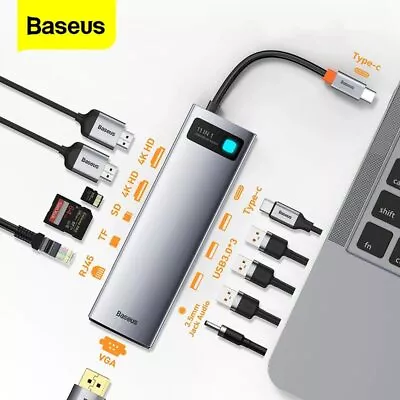 Baseus Type C HUB USB 3.0 HDMI RJ45 SD PD 100W Charger For MacBook Pro Splitter • $59.99