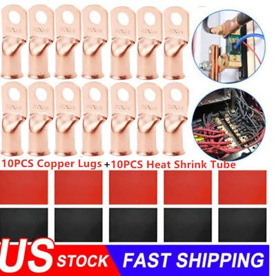 20x 2/0 AWG Gauge Copper Lugs W/ BLACK & RED Heat Shrink End Ring Terminals Wire • $14.79