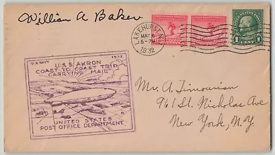 United States 1932 USS Akron William Baker Signed Airship Zeppelin Flight Cover • $27.99