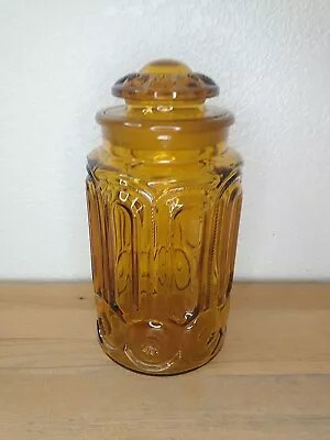 Apothecary Canister Glass Lidded Jar 11  L.E. Smith Vintage Amber • $40