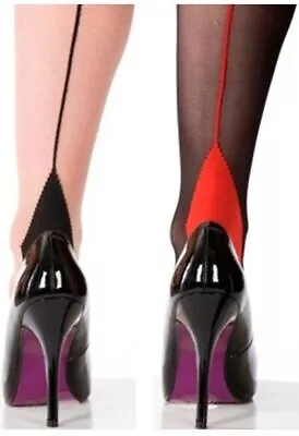 Lace Seamer Contrast Back Seamed Stockings Retro Black Red Nude Vintage Pin Up • £3.29